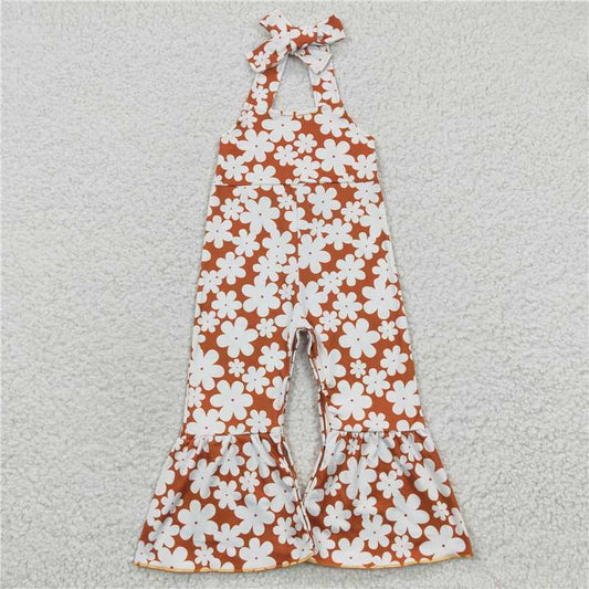 6.25 RTS NO MOQ Summer Baby Girls Bodysuit SR0315 Flowers Strap Bell Bottom Jumpsuits