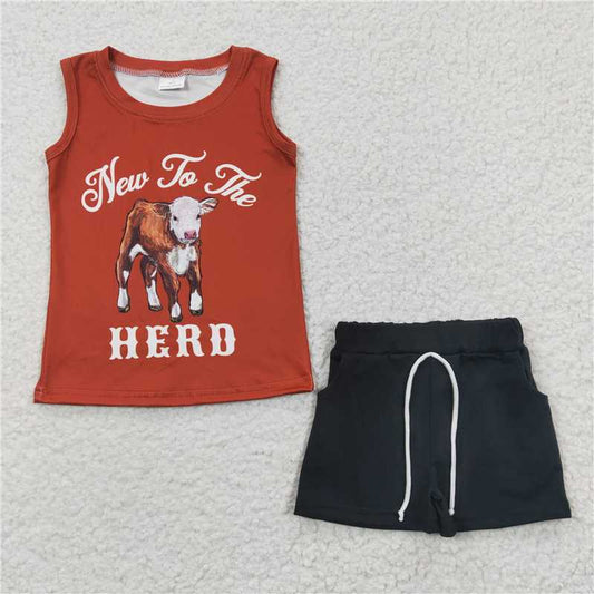 8.9 RTS NO MOQ Baby Boys kids Summer Sets BSSO0222 Western Cow Herd Tee Shirts Shorts Sets