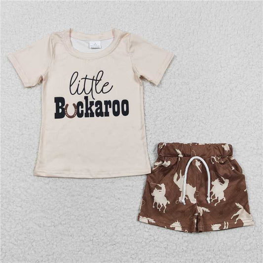 8.9 RTS NO MOQ Baby Boys kids Summer Sets BSSO0229 Rodeo Brown Little short sleeve Shorts Sets