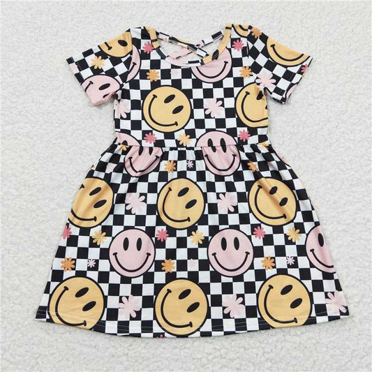8.4 RTS NO MOQ Summer Baby Girls Dresses GSD0336 Plaid Smile Knee Length Dresses