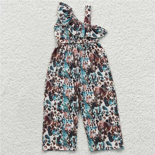 6.25 RTS NO MOQ Summer Baby Girls Bodysuit SR0366 One Shoulder Cow Turquoise Jumpsuit