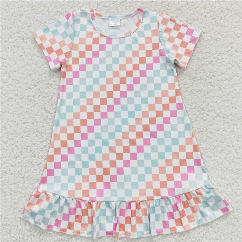 8.2 RTS NO MOQ Summer Baby Girls Dresses GSD0401 Colorful Checkered Knee Length Dresses