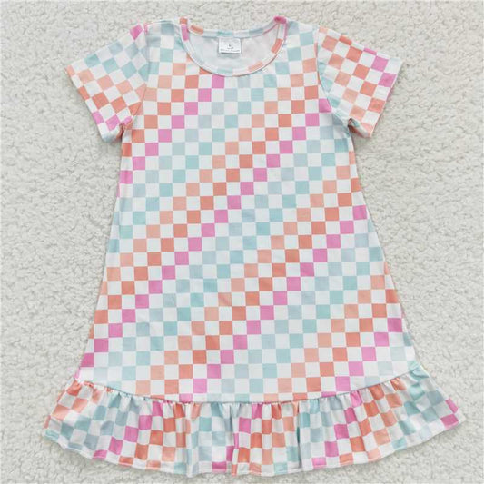 8.2 RTS NO MOQ Summer Baby Girls Dresses GSD0401 Colorful Checkered Knee Length Dresses