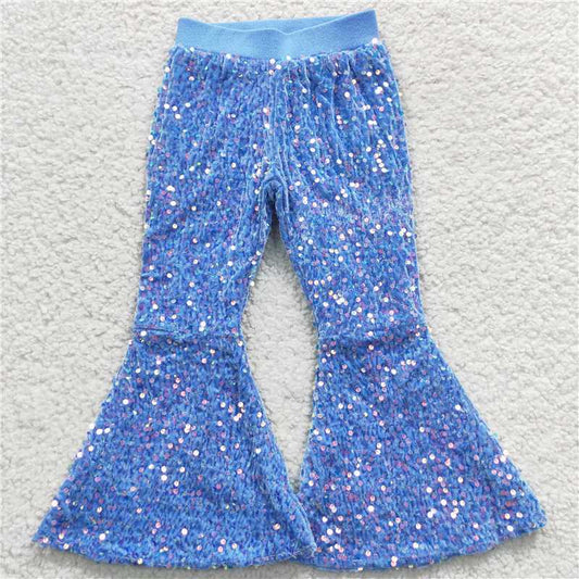 P0111 Girls Blue Color Sequin Pants