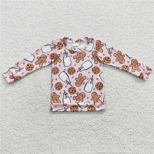 6.24 RTS NO MOQ Baby Girls Long Sleeve GT0220 Milk Christmas Cookie Tee Shirts Tops