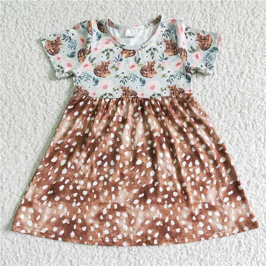 8.6 RTS NO MOQ Summer Baby Girls Dresses GSD0035 Deer print short sleeve dresses