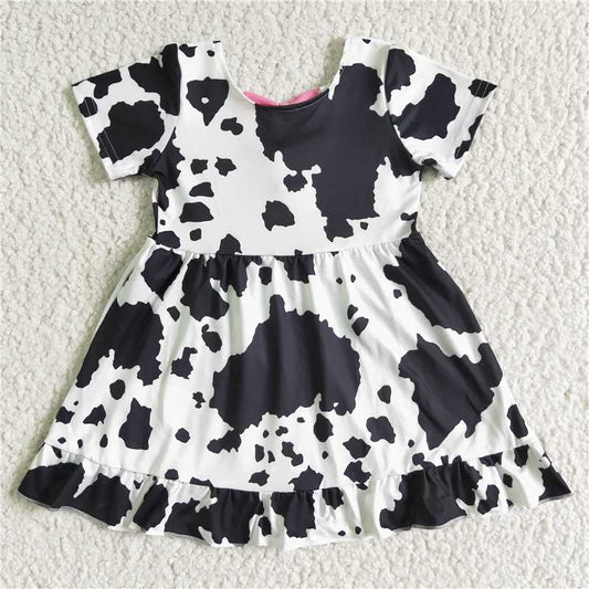 8.6 RTS NO MOQ Summer Baby Girls Dresses GSD0102 Cow print knee length dresses