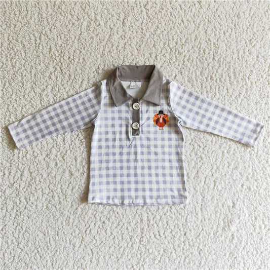 8.8 RTS NO MOQ Baby Boys Long Sleeve BT0038 Grey plaid Long sleeve turkey shirts