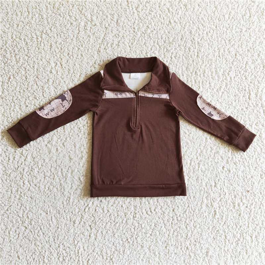 7.21 RTS NO MOQ Baby Boys Long Sleeve BT0107 Cow Western Grey pullovers