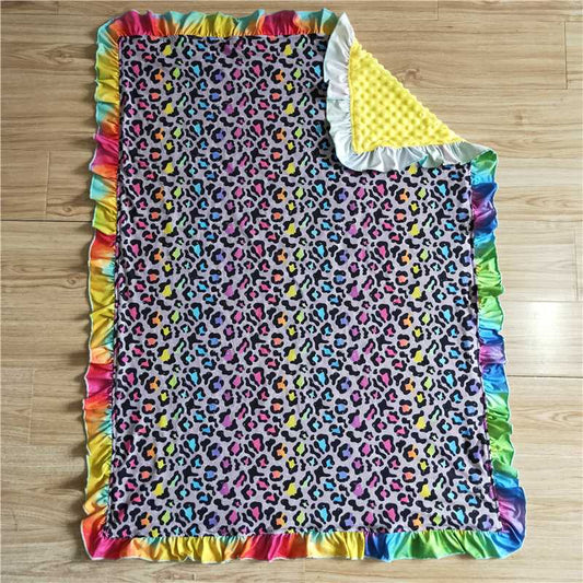 RTS NO MOQ Baby Kids Carpet BL0028 Colorful Leopard Rainbow Ruffle blankets
