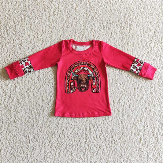 7.8 RTS NO MOQ Baby Girls Long Sleeve GT0067 Western Hotpink Cow Long Sleeve Shirts Tops