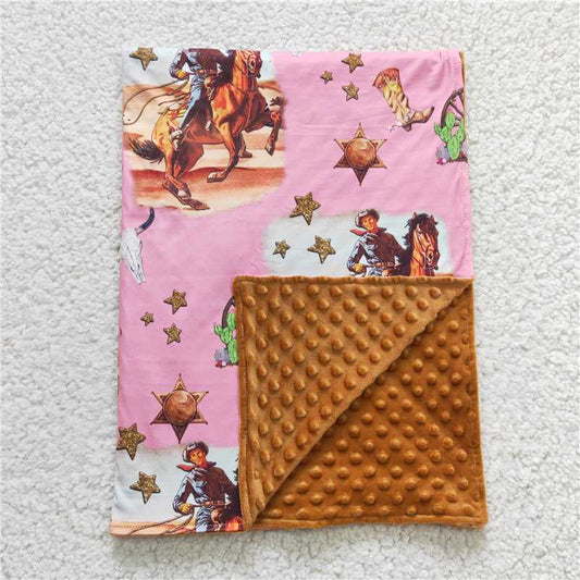 RTS NO MOQ Baby Kids Carpet BL0035 Horse Boots Western Pink Cowgirls Blankets