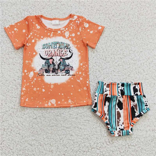 5.24 RTS NO MOQ Baby Girls Summer Outifts GBO0069 Something Orange Western Bummie Sets