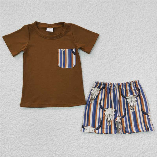 8.11 RTS NO MOQ Baby Boys kids Summer Sets BSSO0149 Cow Skull Shorts Sets