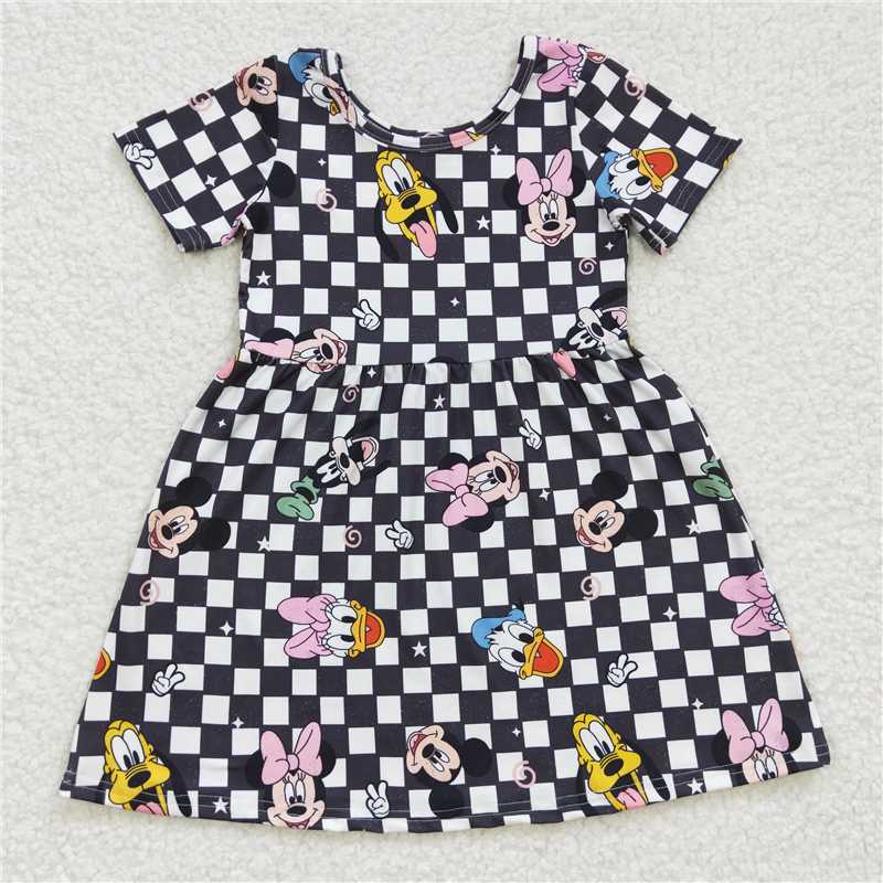 8.4 RTS NO MOQ Summer Baby Girls Dresses GSD0235 Black Short Sleeve Knee Length Dresses