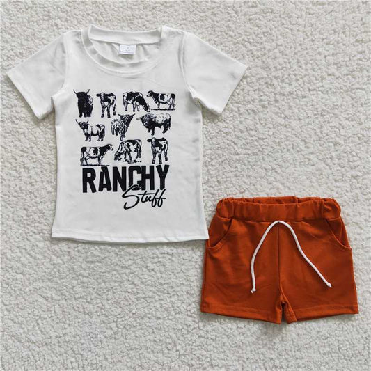 8.9 RTS NO MOQ Baby Boys kids Summer Sets BSSO0191 Ranchy Western Summer Shorts Sets