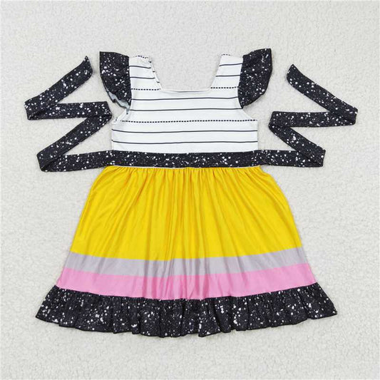 8.2 RTS NO MOQ Summer Baby Girls Dresses GSD0409 Back To School Belts Knee Length Dresses