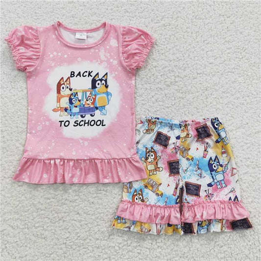 6.6  GSSO0360 Dogs short sleeves shirt ruffle shorts girls back to school clothes