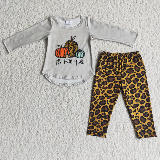 6 A26-1 Pumpkin white gray long-sleeved top leopard print pants