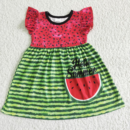 8.7 RTS NO MOQ Summer Baby Girls Dresses GSD0034 Hello summer watermelon print red dresses