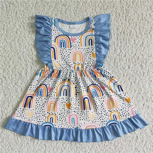 8.7 RTS NO MOQ Summer Baby Girls Dresses GSD0016 Flutter sleeve rainbow print summer dresses