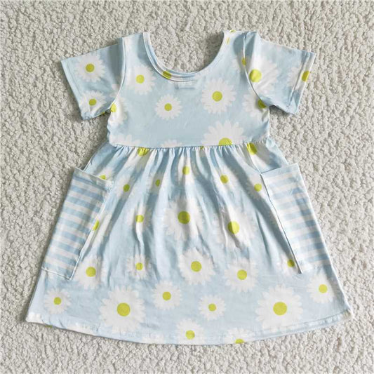 8.6 RTS NO MOQ Summer Baby Girls Dresses GSD0096 White daisy pocket knee length dresses