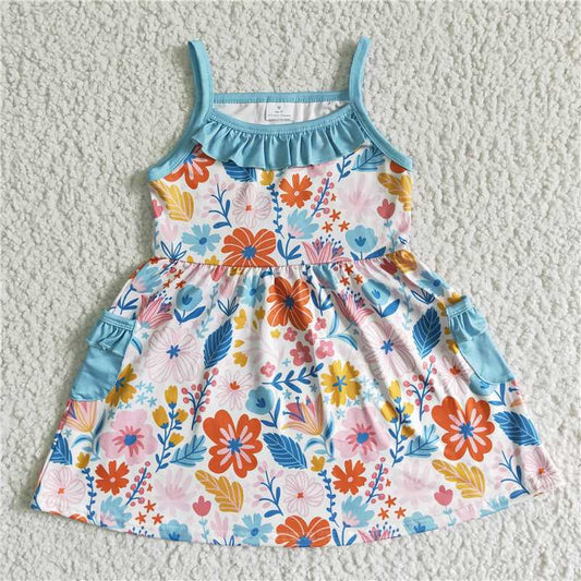 8.6 RTS NO MOQ Summer Baby Girls Dresses GSD0077 Sleeveless floral pocket dresses