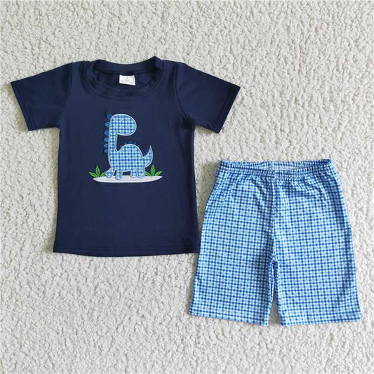 8.11 RTS NO MOQ Baby Boys kids Summer Sets BSSO0005 Dinosaur embroidered shorts sets