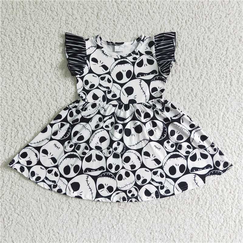 8.6 RTS NO MOQ Summer Baby Girls Dresses GSD0107 Halloween smile knee length twirl dresses