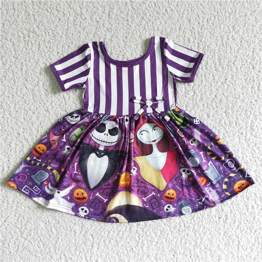 8.6 RTS NO MOQ Summer Baby Girls Dresses GSD0108 Halloween Purple stripe twirl dresses