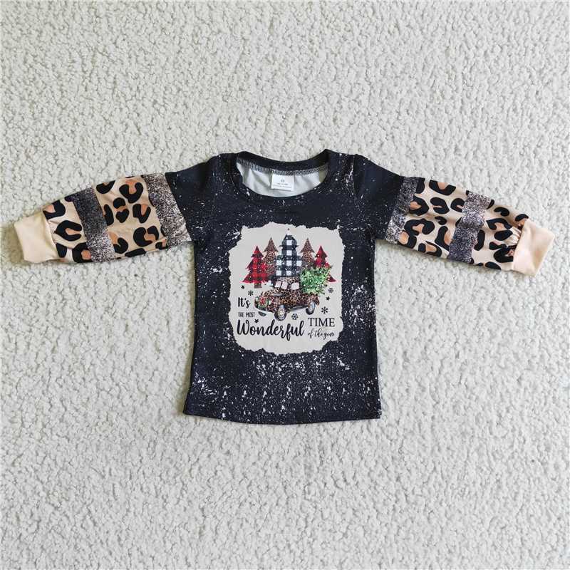 8.8 RTS NO MOQ Baby Boys Long Sleeve BT0037 Long sleeve leopard Christmas tree shirts