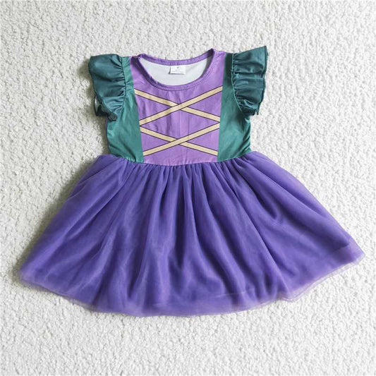 8.5 RTS NO MOQ Summer Baby Girls Dresses GSD0129 Flutter sleeve Halloween witch tutu dresses