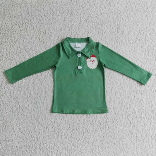 8.7 RTS NO MOQ Baby Boys Long Sleeve BT0073 Christmas santa green pullover shirts Tops