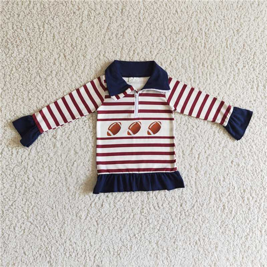 7.8 RTS NO MOQ Baby Girls Long Sleeve GT0053 Football Stripe Zip Pullover Tops