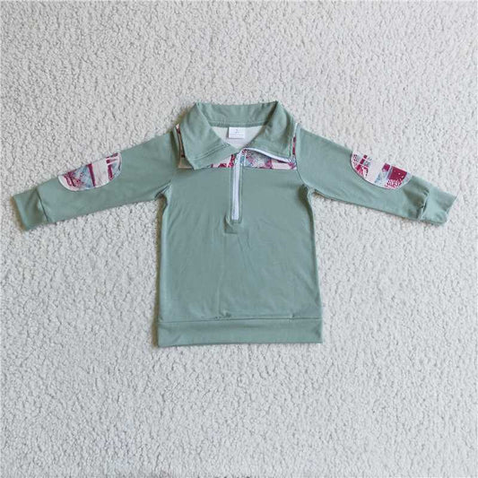 8.7 RTS NO MOQ Baby Boys Long Sleeve BT0086 Western Christmas reindeer pullover Tops