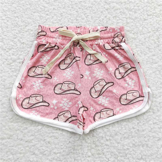 6.24 RTS NO MOQ Baby Girls Summer Pants SS0086 Western Pink Hats Sports Summer Shorts