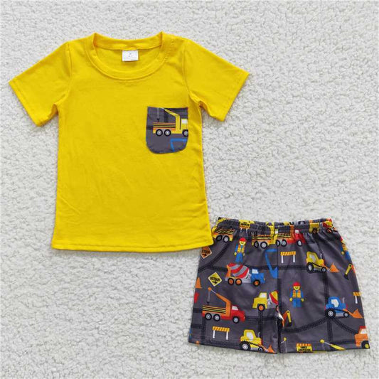 8.8 RTS NO MOQ Baby Boys kids Summer Sets BSSO0231 Summer Construction Pocket Top Shorts Clothes