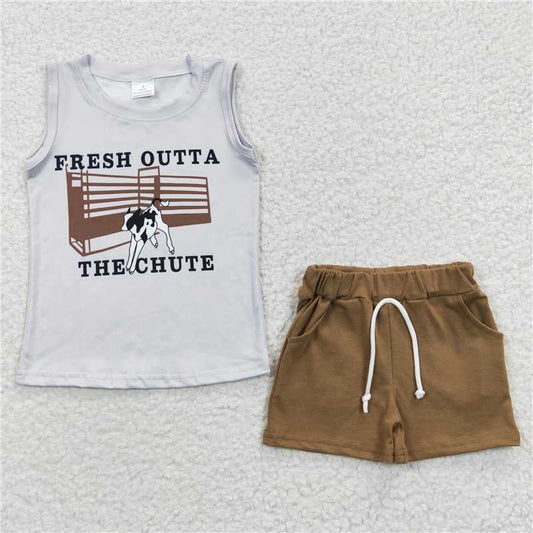 8.8 RTS NO MOQ Baby Boys kids Summer Sets BSSO0223 Western Cow Tee Shirts Shorts Sets