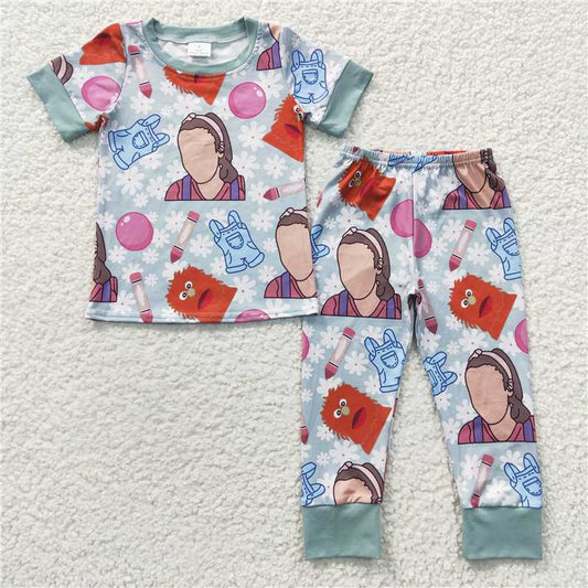7.19 RTS NO MOQ Baby Boys Summer Sets BSPO0101 Blue Pencil Pajamas Clothes Sets