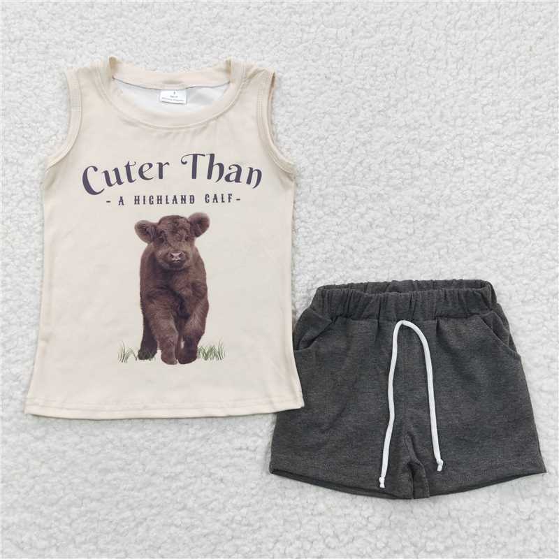 8.8 RTS NO MOQ Baby Boys kids Summer Sets BSSO0224 Cuter Than A Highland Cuff Tee Shirts Shorts Sets