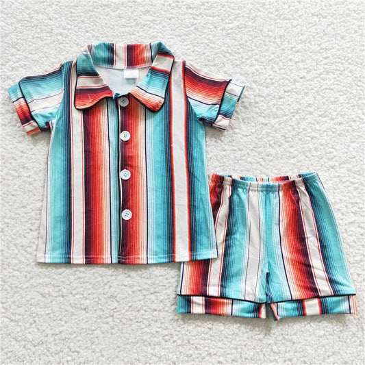 RTS NO MOQ Baby Boys kids Summer Sets BSSO0273 Western Short Sleeves Stripe Pajamas Sets