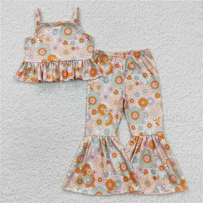 GSPO0668 Sunflower Tank Top Bell Bottom Pants Set