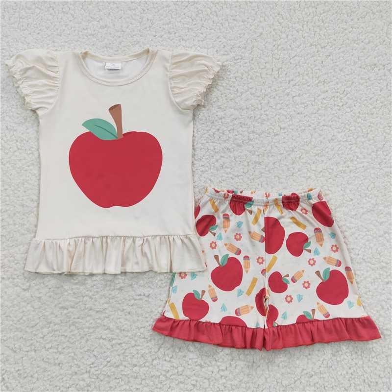 GSSO0359 Apple print short sleeve pencil shorts suit back to school wear