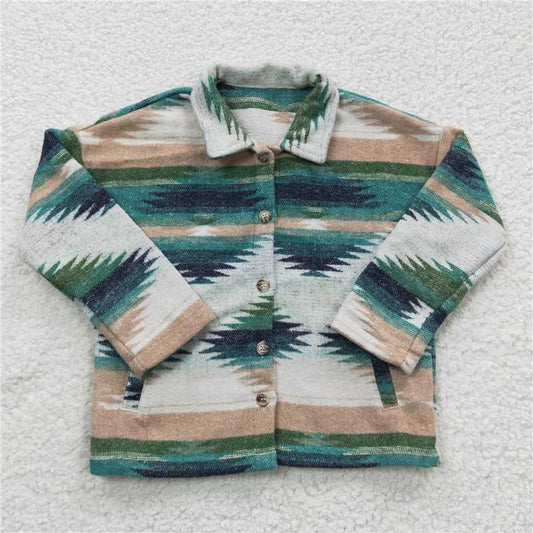 7.4 RTS NO MOQ Baby Boys Long Sleeve BT0251 Western Green Aztec Jackets Cardigans