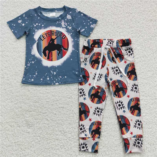 7.19 RTS NO MOQ Baby Boys Summer Sets BSPO0111 Let's Rodeo Horse Pants Clothes Sets
