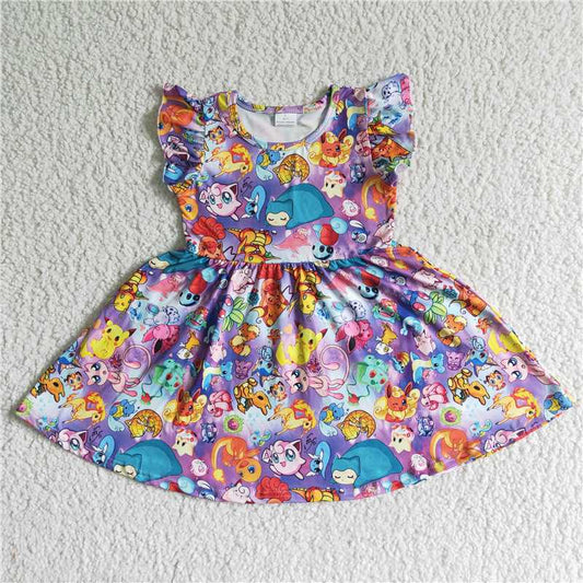 8.7 RTS NO MOQ Summer Baby Girls Dresses B10-10 Flutter sleeve cute print summer twirl dresses