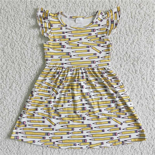8.7 RTS NO MOQ Summer Baby Girls Dresses BC0001 Back to school pencil flutter sleeve knee length dresses