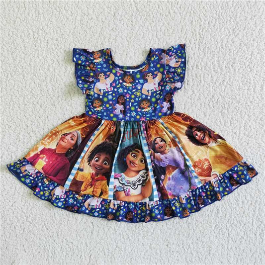8.6 RTS NO MOQ Summer Baby Girls Dresses GSD0065 Flutter sleeve cartoon dance twirl ruffle dresses