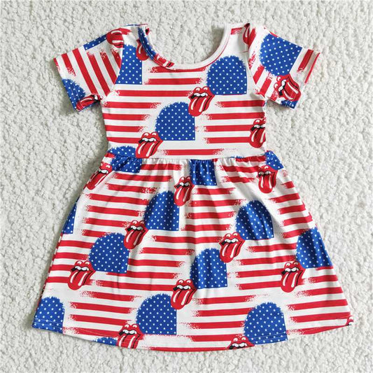 8.6 RTS NO MOQ Summer Baby Girls Dresses GSD0082 4th of july mouth knee length dresses