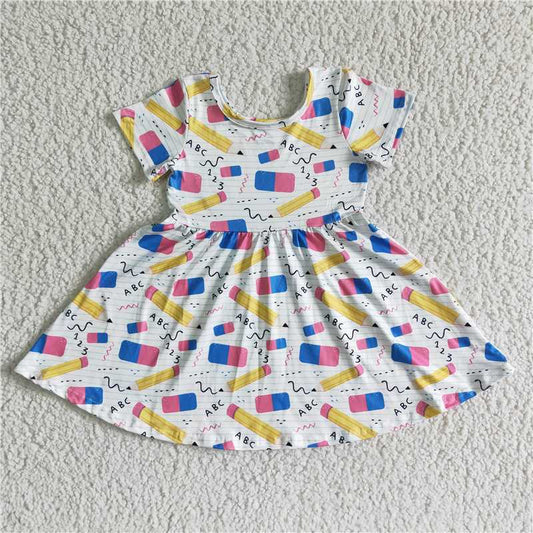 8.6 RTS NO MOQ Summer Baby Girls Dresses GSD0076 Short sleeve back to school twirl dresses